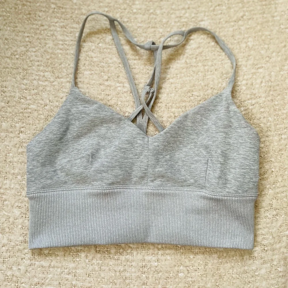 ALO Yoga Light Gray Ribbed V-Neck Bralette